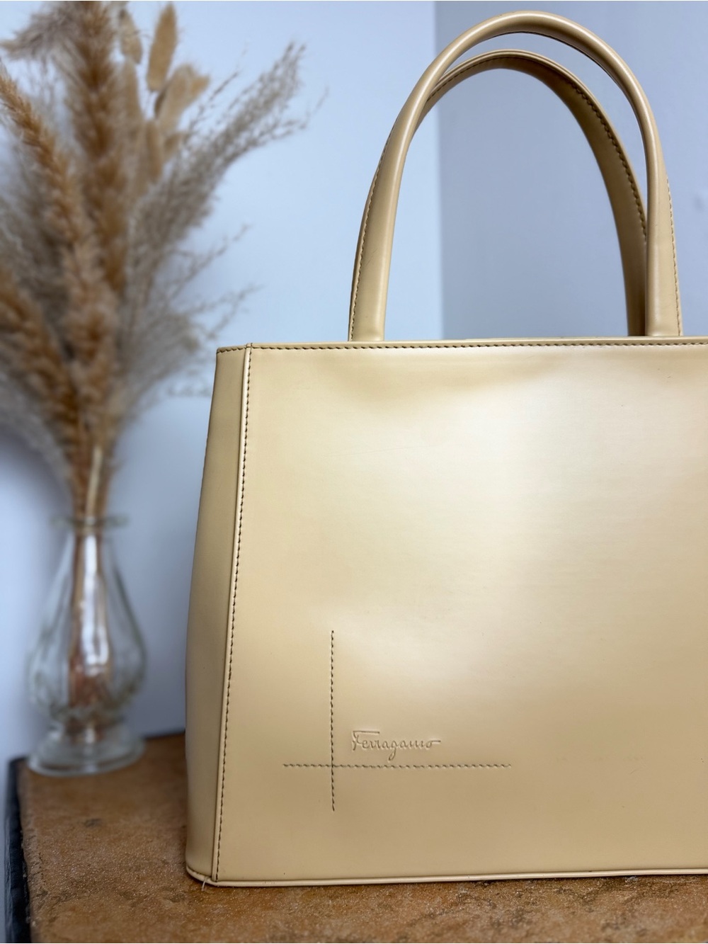 Salvatore Ferragamo Beige Leather Satchel